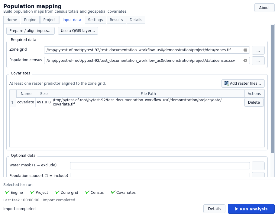 Required inputs in an active project