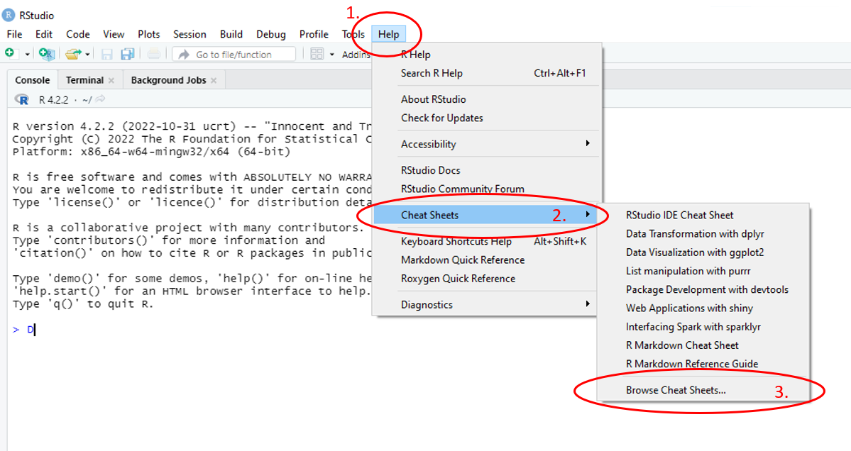 Annotated RStudio GUI: Help files