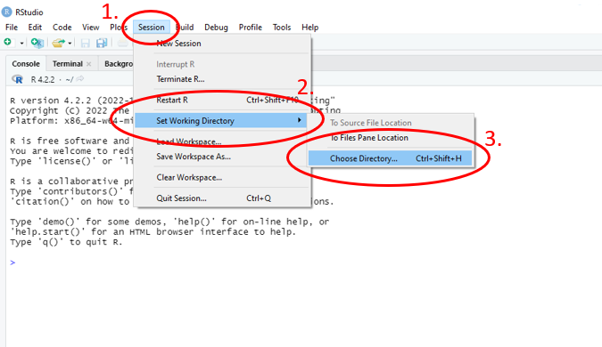 Annotated RStudio GUI: Set working directory