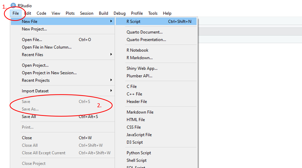 Annotated RStudio GUI: Save script