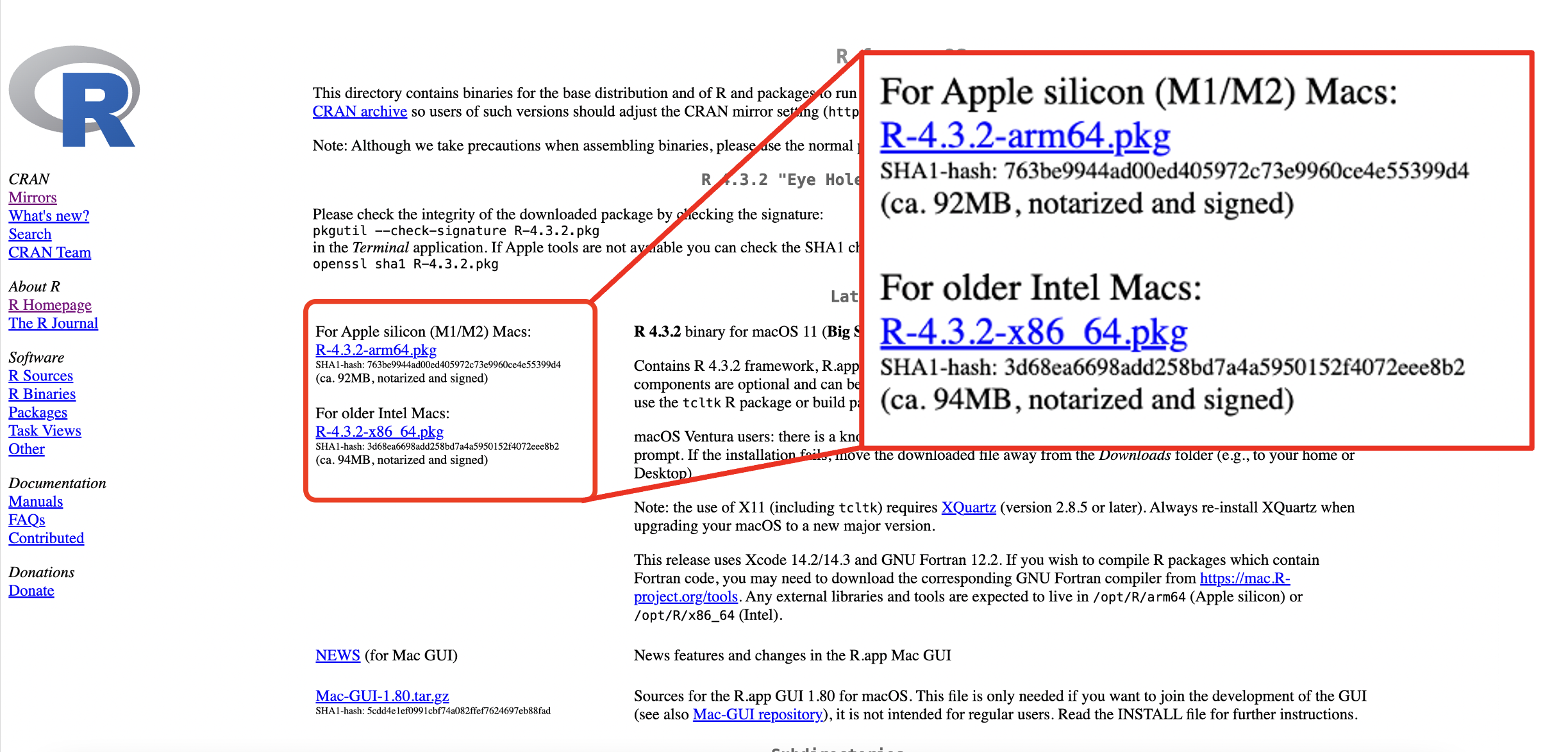 R download webpage: macOS