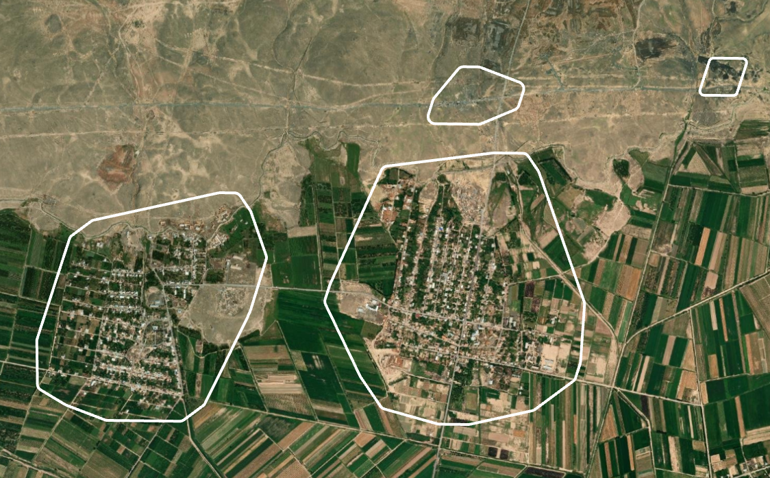 Polygon representing settlement boundaries in white outlines