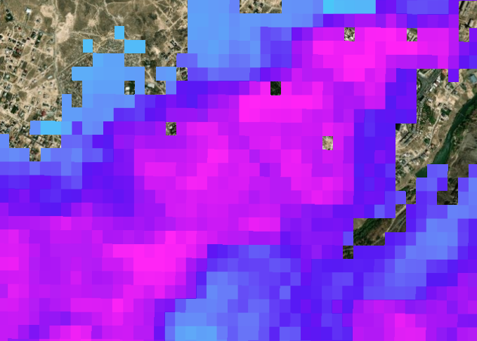 Raster showing the average population in 100m by 100m grid cells
